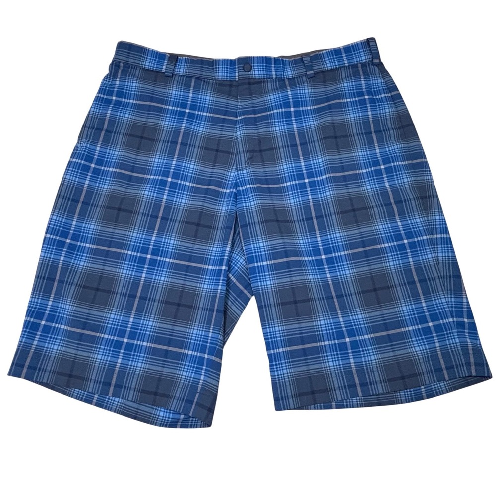 Nike Mens Golf Shorts Size 36 Blue Plaid Dri-FIT Flat Front 509182-496